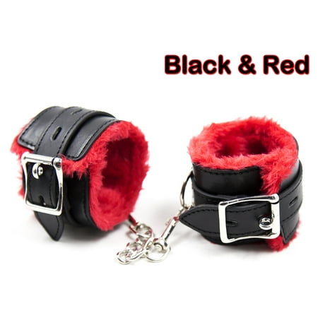 Fuzzy Bondage Restraint Wristband Handcuffs, For Fetish Bondage, Sexy Handcuffs Best Restraint Kits For Sex Play Color: Red And Black