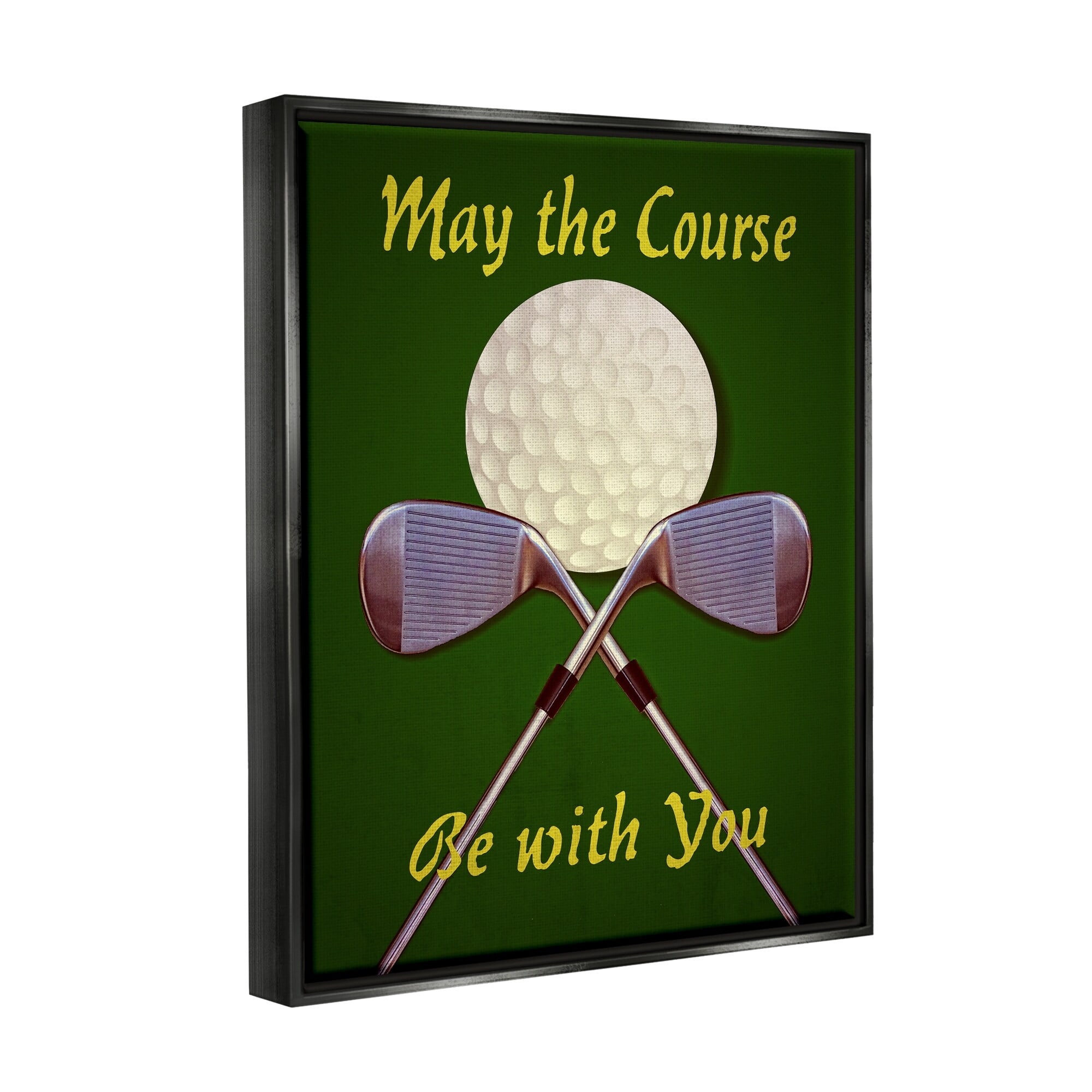 Stupell Industries May Course Be With You Fun Sports Golf Clubs Graphic Art Jet Black Floating Framed Canvas Print Wall Art, Design by Graffitee Studios