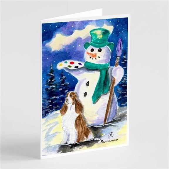 English Springer Spaniel with Artist Snowman Greeting Cards and Envelopes Pack of 8