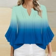 thumbnail image 2 of Summer Akafmk 3/4 Sleeve Shirts for Women,Summer Womens Gradient Ruffle Bell Sleeve Dressy Top,Spring and Summer Casual Solid Color Sleeve Round Neck Top Sleeve Round Neck Top/Shirt, 2 of 4