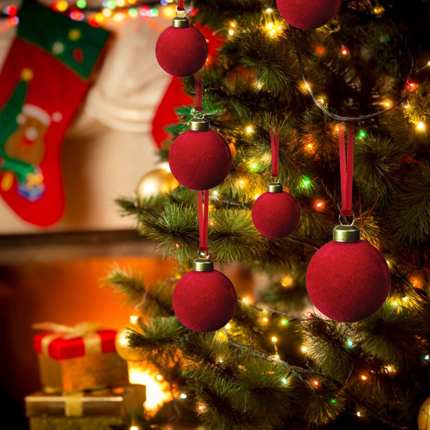 ¡Gran Ahorro!, Árbol de Navidad de terciopelo colgante con adornos colgantes de bolas navideñas Akmoler