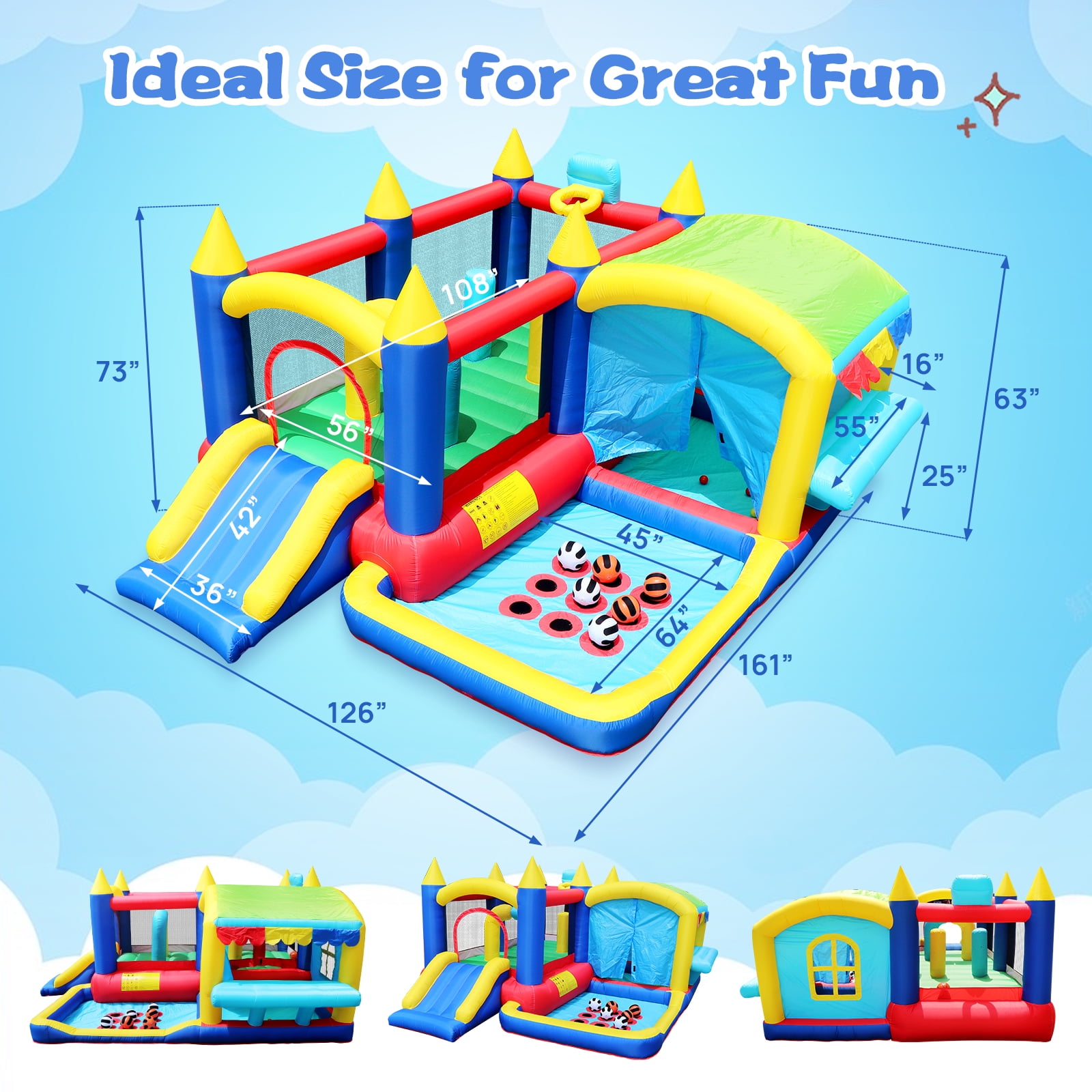 Montary 7-in-1 Inflatable Bounce House w/ Ball Pit & Obstacles - Indoor/Outdoor for Toddlers & Kids (Birthday Gifts)