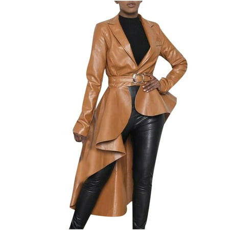 

Trench Coats for Women Fall Jackets for Women Women s Trendy Elegant Autumn And Winter Solid Mid Length Imitation Tuxedo faux Leather Coat Cardigan Sweaters for Women Corduroy Jacket Women Khaki M