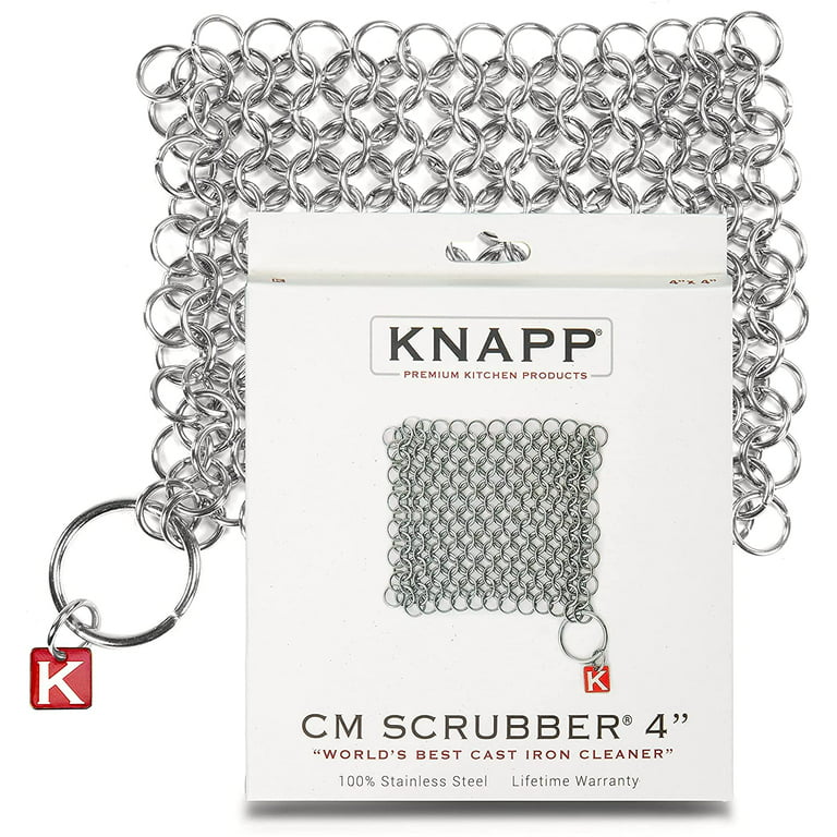 Knapp Made Original cm Scrubber 4 inch Chainmail Scrubber - Cast Iron Cleaner - for Cast Iron, Stainless Steel, Hard Anodized Cookware and Other Pots