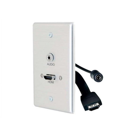 C2G Single Gang HDMI Wall Plate with 3.5mm Audio Aluminum - Mounting plate - in-wall mountable - mini-phone stereo 3.5 mm, HDMI - brushed aluminum - 1-gang