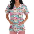 thumbnail image 3 of Stichou Christmas Scrub Tops Women with Pockets Christmas Print Medical Nursing Uniforms Short Sleeve Holiday V-Neck Loose Fit Stretchy Scrub Plus Size Light Blue 4XL, 3 of 4