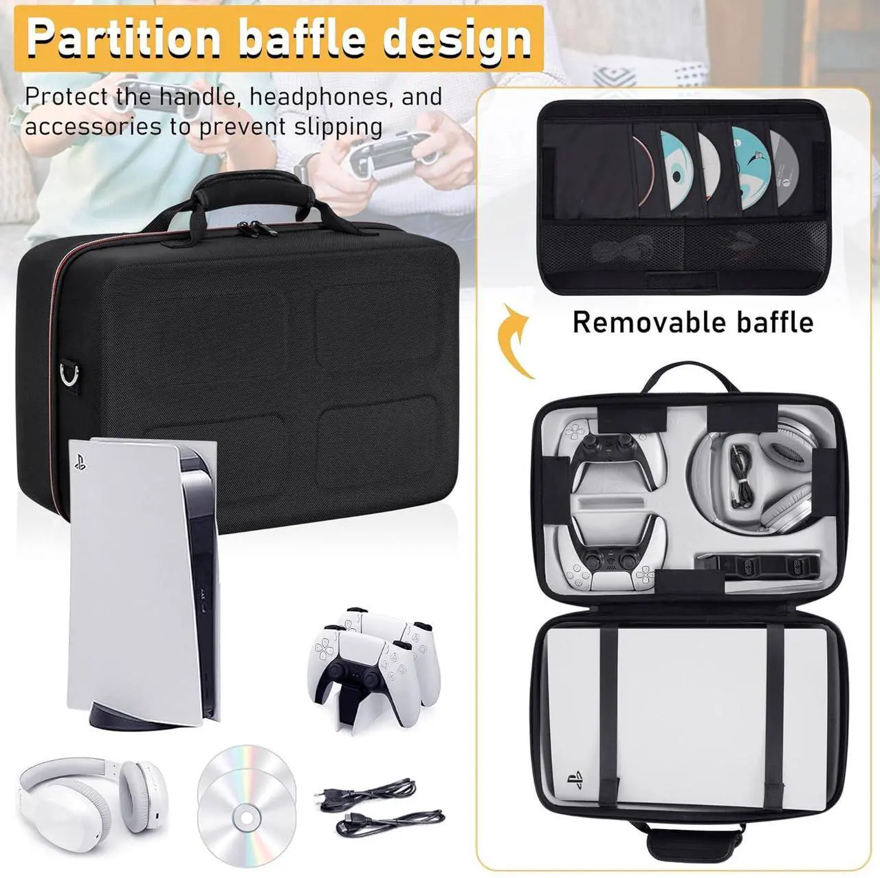 Hard Shell Carrying Case Compatible with PS5, Travel Bag Holds PlayStation 5 Disk Digital Edition, Games and Gaming Accessories