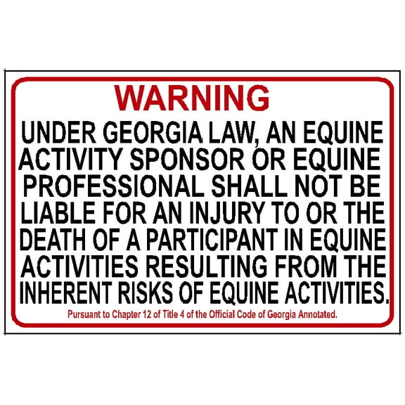 GEORGIA Equine Metal Sign (1" letters) liability warning horse barn stable Metal Sign Size: 8 x 12 Inch