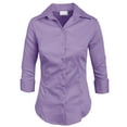 thumbnail image 1 of J. METHOD Chemise Boutonnée pour Femme Manches 3/4 Col Roulé Extensible Bureau Travail Formel Décontracté Blouse Basique Haut NEWT01 Glycine 2X, 1 of 6