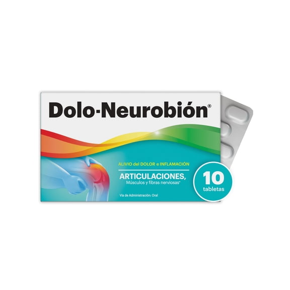 Dolo-Neurobión acción 4 en 1, alivia el dolor e inflamación articular, acorta el tiempo de tratamiento y brinda energía para recuperación 10 tabletas