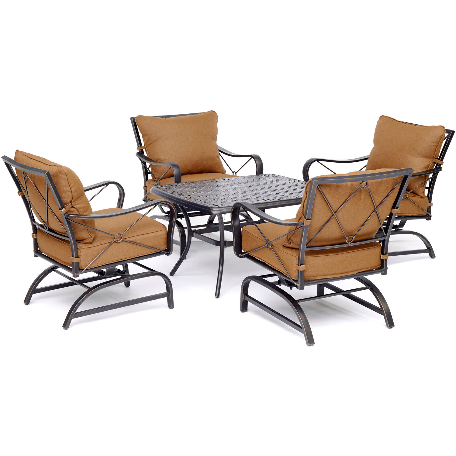 Hanover Summer Nights 5-Piece Conversation Set with 4 Cross-Back Rockers and a Cast-Top Coffee Table - image 3 of 3