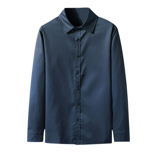 DPTALR Men Casual Buttons Slim Fit Turndown Solid Long Sleeve Blouse Shirt