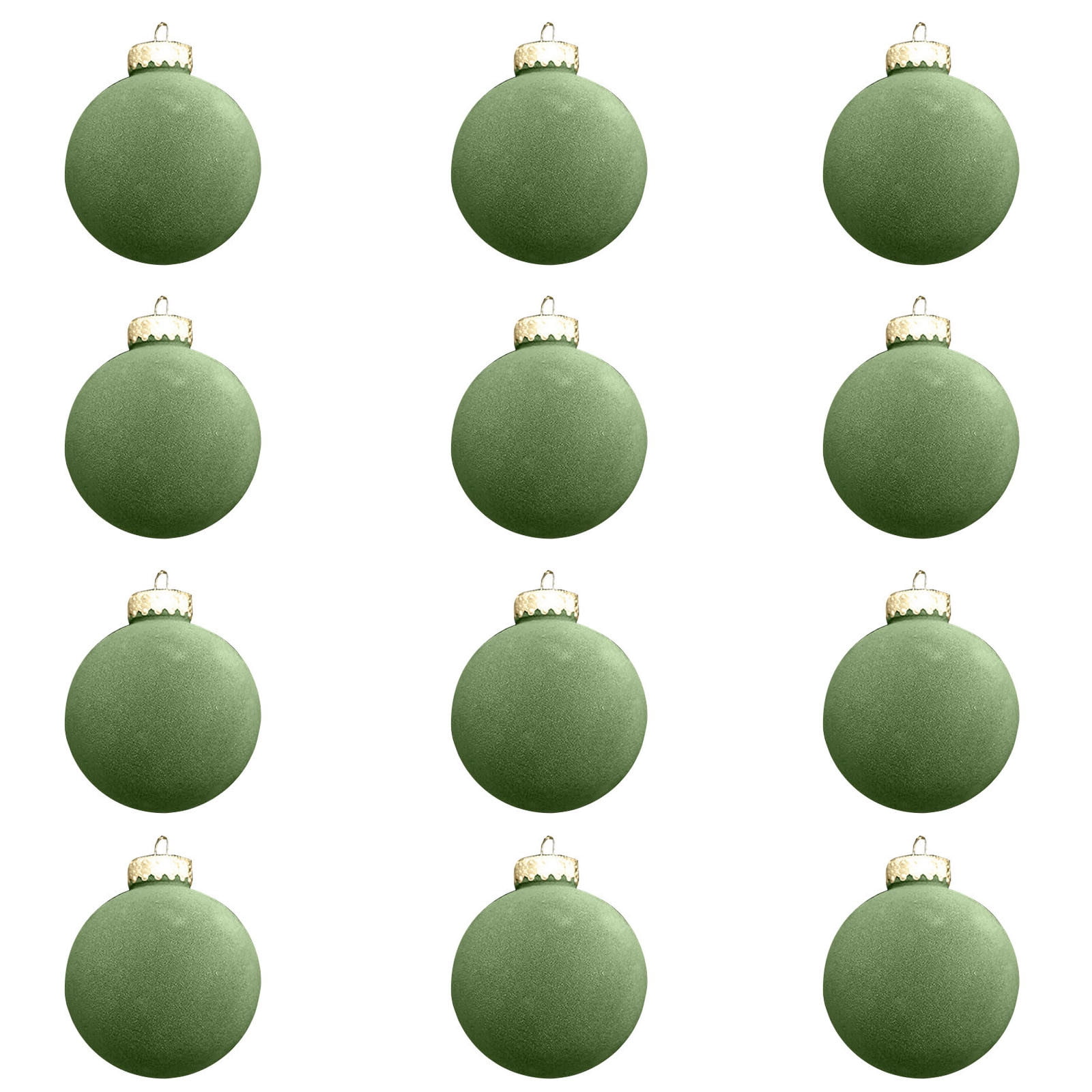 12 Ornements De Noël En Velours - Boules De 2,4 Pouces (6 Cm), Vert Foncé, Avec Boucle Pour Sapin