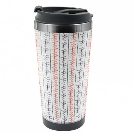

Leaves Travel Mug Branches Dotted Lines Steel Thermal Cup 16 oz by Ambesonne