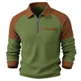 thumbnail image 4 of IWRICH Men's Waffle Quarter Zip Long Sleeve Polo Shirts Classic Color Blocking Tops Casual Collared Basic Tees with Pocket Army Green L, 4 of 4