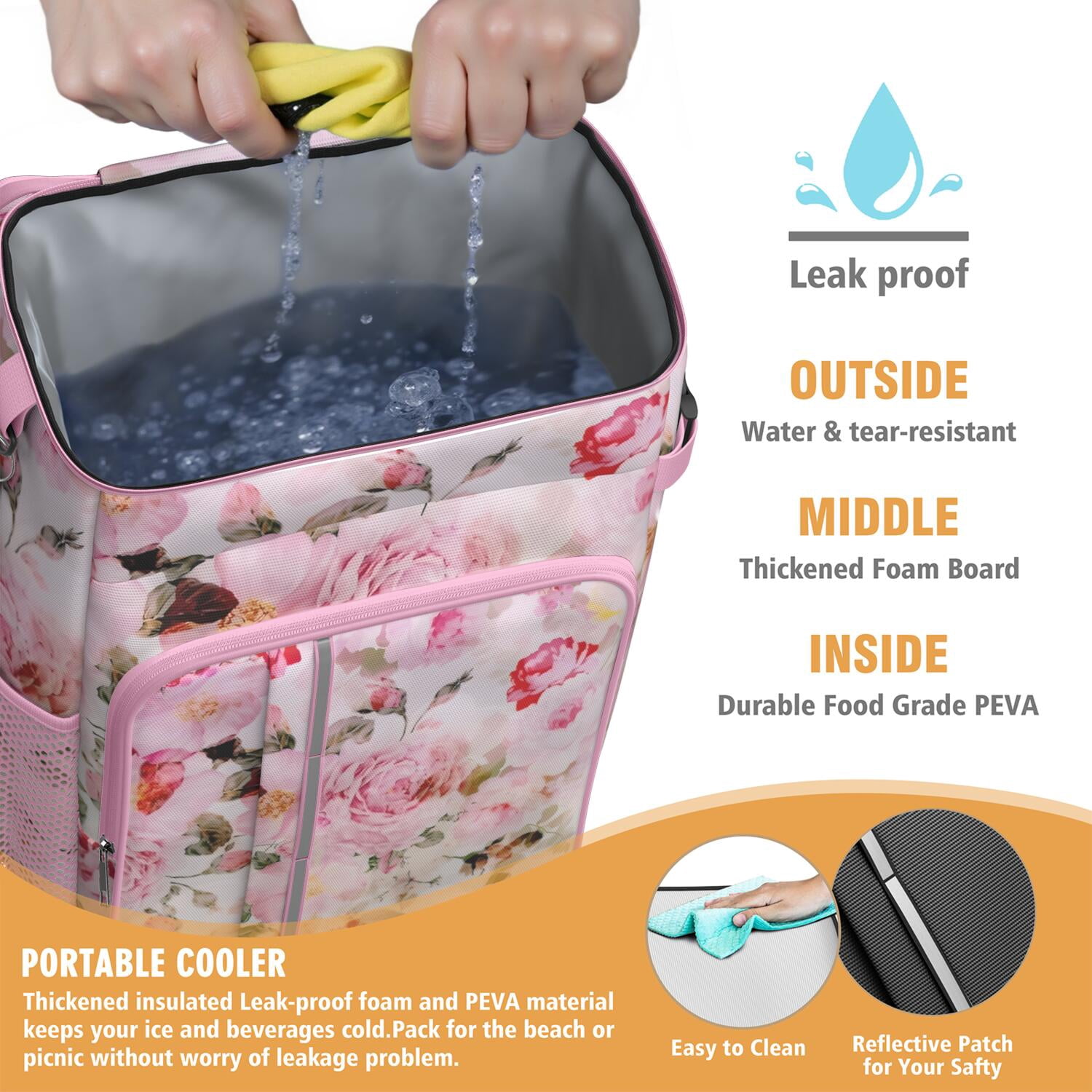Travel Cooler Bag - Pioneer Flower Floral Print Pattern Camping Beer Cooler Backpack with Bottle Opener- Waterproof Insulated Picnic Backpacks - Cooler Bag for Beach