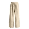 thumbnail image 4 of ZHANGDER Girls Linen Pants Wide Leg Pants Elastic Waist Summer Casual Beach Lounge Trousers with Pockets, Khaki 12-13 Years, 4 of 6