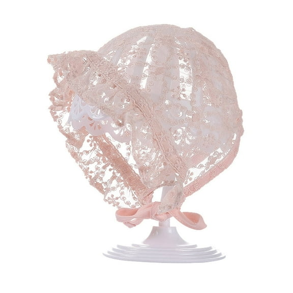 VONTER Newborn Lace Hollow Hat 1Pcs , Solid Color Sun Hat,Baby Girls Bonnet Lace, Baby Girl Lace Silk with Ribbon Adjustable Sun Hat Flower Bonnet Photo Props Favors 0-18M - Pink