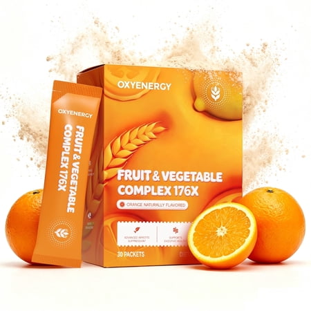 OxyEnergy Prebiotics and Fiber Powder Daily Digestive Wellness, Orange Flavor, Unisex Dietary Supplement, 30 Packets