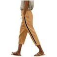 thumbnail image 3 of Tnhcen Women's Solid Color Cropped Pants Side Contrast Stripe Drawstring Waist Casual Capris Pants with Pockets Pre-Shrunk Cotton-Linen Like Fabric S-2XL, 3 of 5