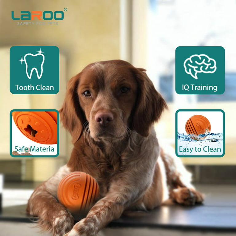 LaRoo Interactive Dog Treat Ball, Slow Feeder Ball Dog Puzzle Bone Toy,  Natural Rubber Dog Chew Toy Snack Dispenser for Small Medium Large Dog 