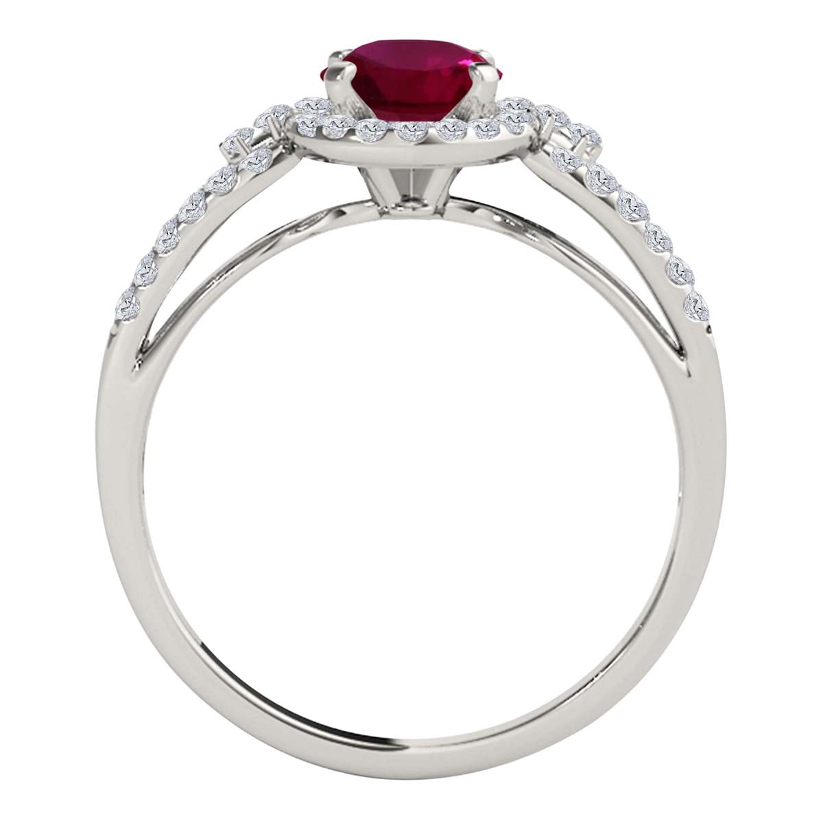 Mauli Jewels Engagement Rings for Women 1.25 Carat Halo Created Ruby And Diamond Bridal Set Prong-Setting 14k White Gold