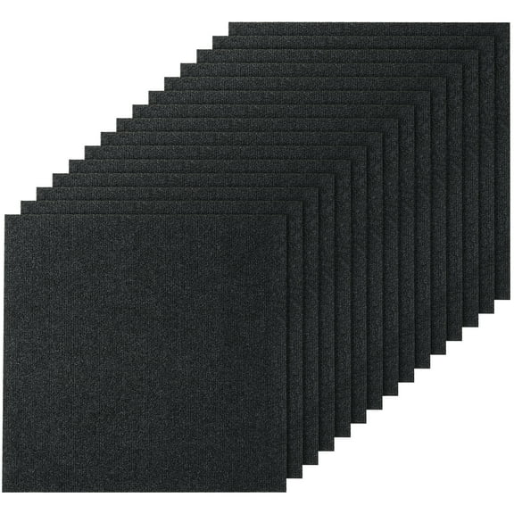 VEVOR Carpet Tiles Peel and Stick, 24” x 24” Squares Self Adhesive Carpet Floor Tile, Soft Padded Carpet Tiles, Easy Install DIY for Bedroom Living Room Indoor Outdoor (15Tiles, Carbon Black)