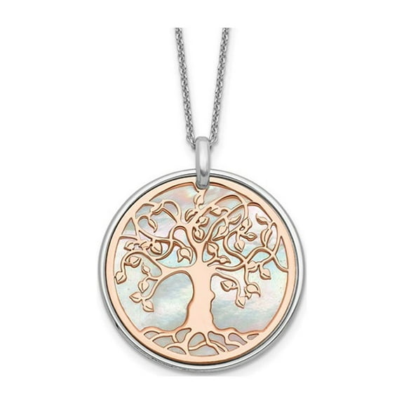 Rose Mother of Pearl Planet Tree of Life Pendant Necklace in Sterling Silver for Women