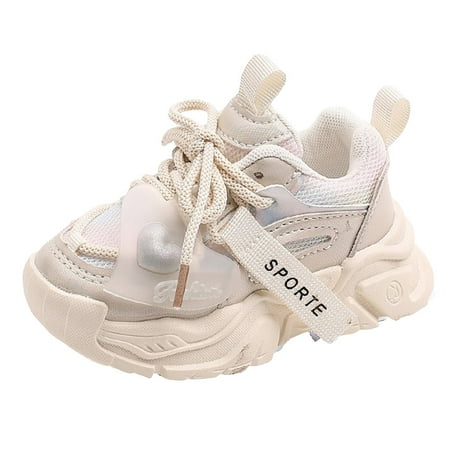 Siilsaa Shoes for Kids Girls Kids Breathable Walking Shoes with Dual Hook and Loops Lightweight Boys Girls Running Sneakers Beige 18-24 Months