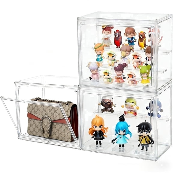 Clearance！3pcs Clear Acrylic Display Box,Transparent Storage Organizer Case- Dustproof Stackable Storage Bins for Figures Toys Collectibles, 3 Tiers