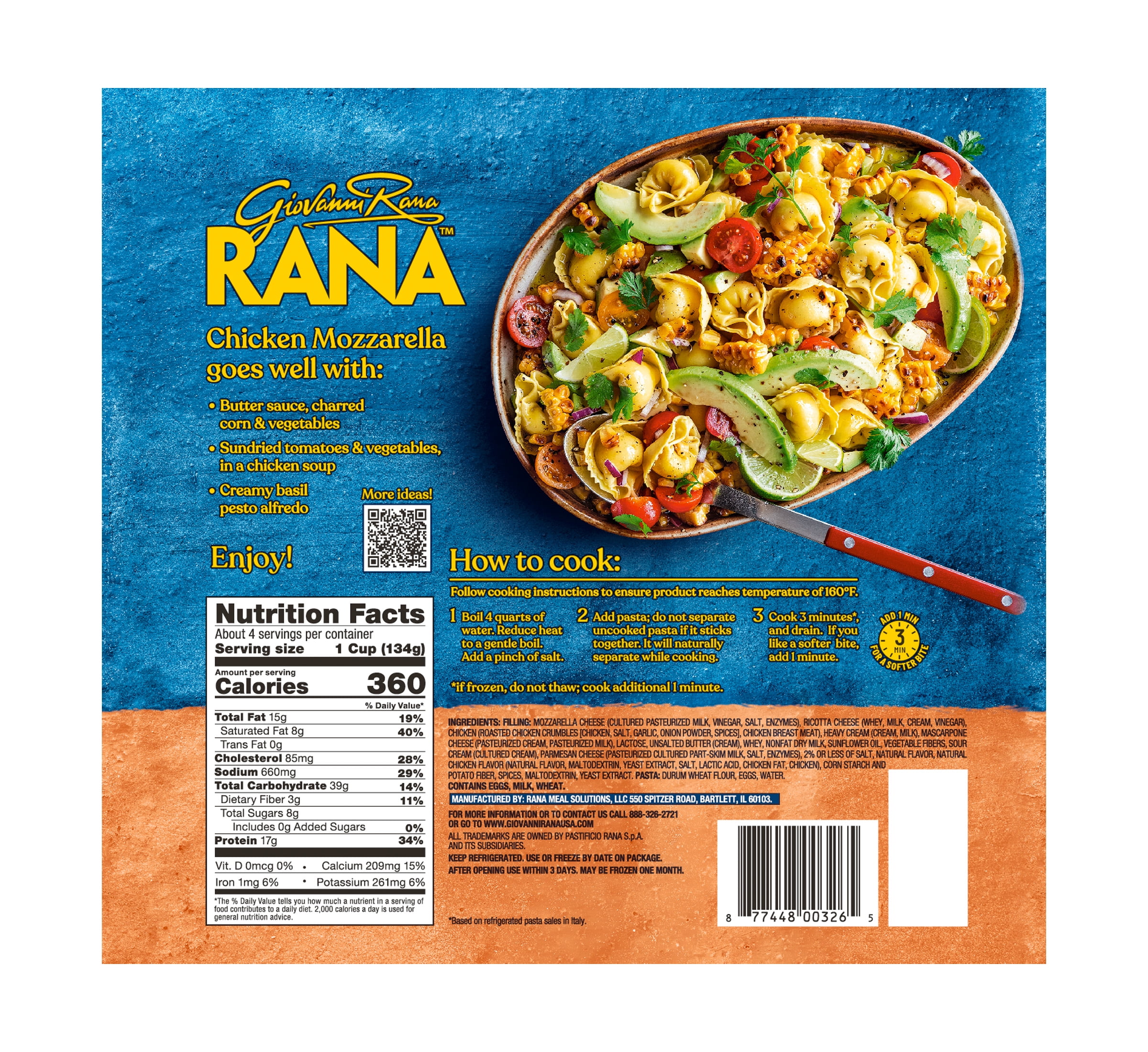Giovanni Rana Tortelloni Chicken Mozzarella Cheese Filled Pasta Bag (Family Size, 19oz, Fresh), Refrigerated