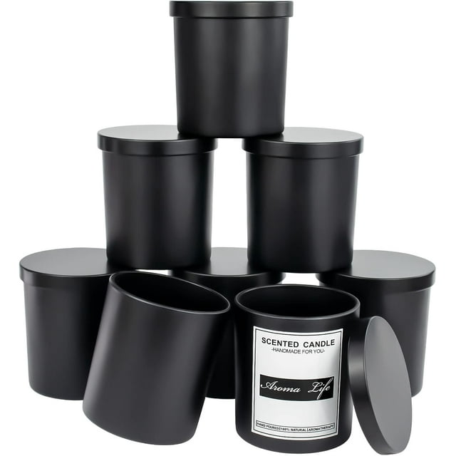 10oz, 8 Pack Thickened Glass Candle Jars With Metal Lids, Containers for Hand Making DIY Craft (8pcs Matte Black)