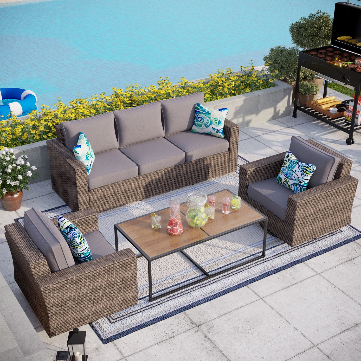 MF Studio 4 Pieces Patio Conversation Set Outdoor Sectional Sofa Set