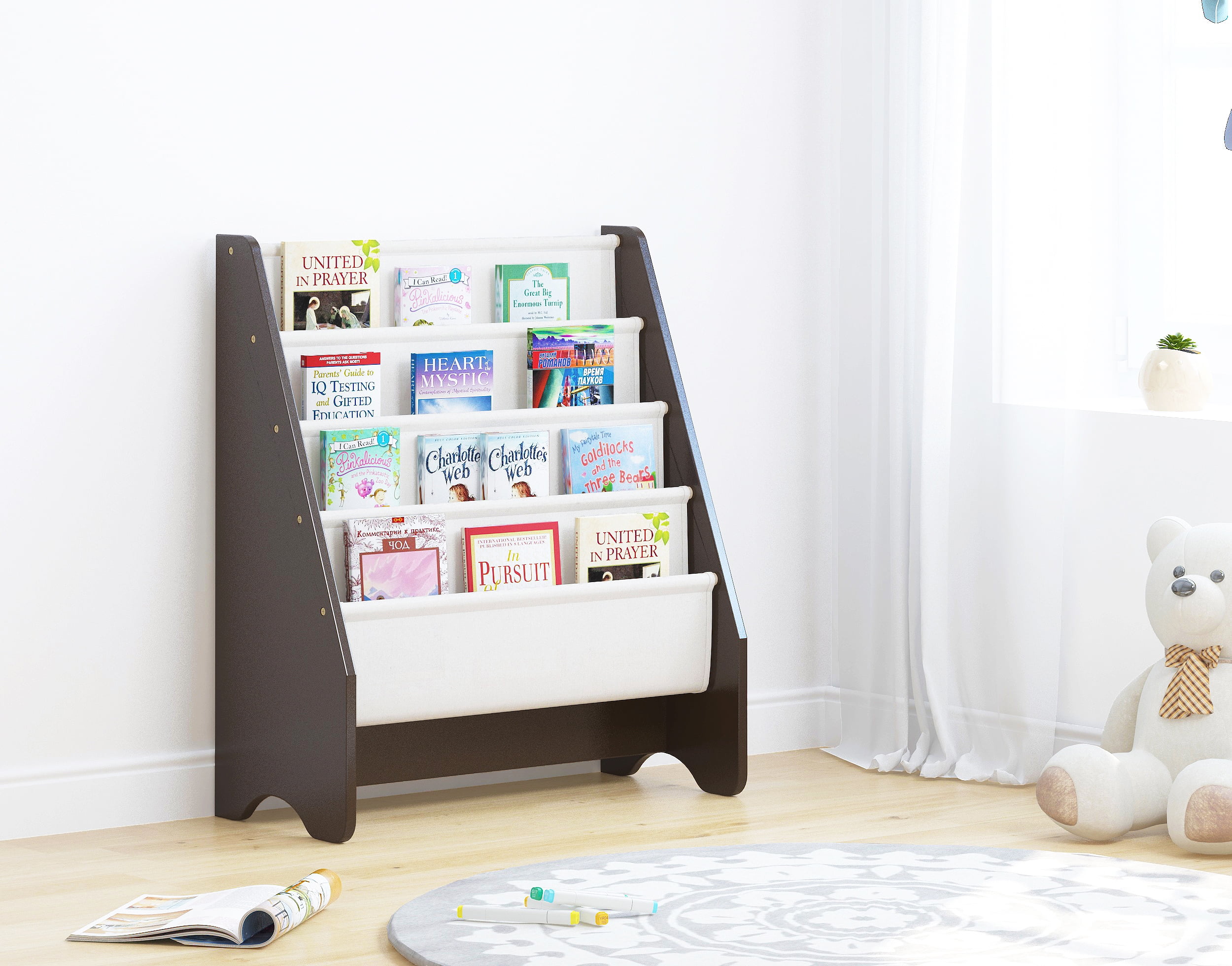 UTEX Kids Bookshelf and Toy Storage Organizer Kids Book Organizer Bookcase Storage for Kids with Rolling Toy Box White 
