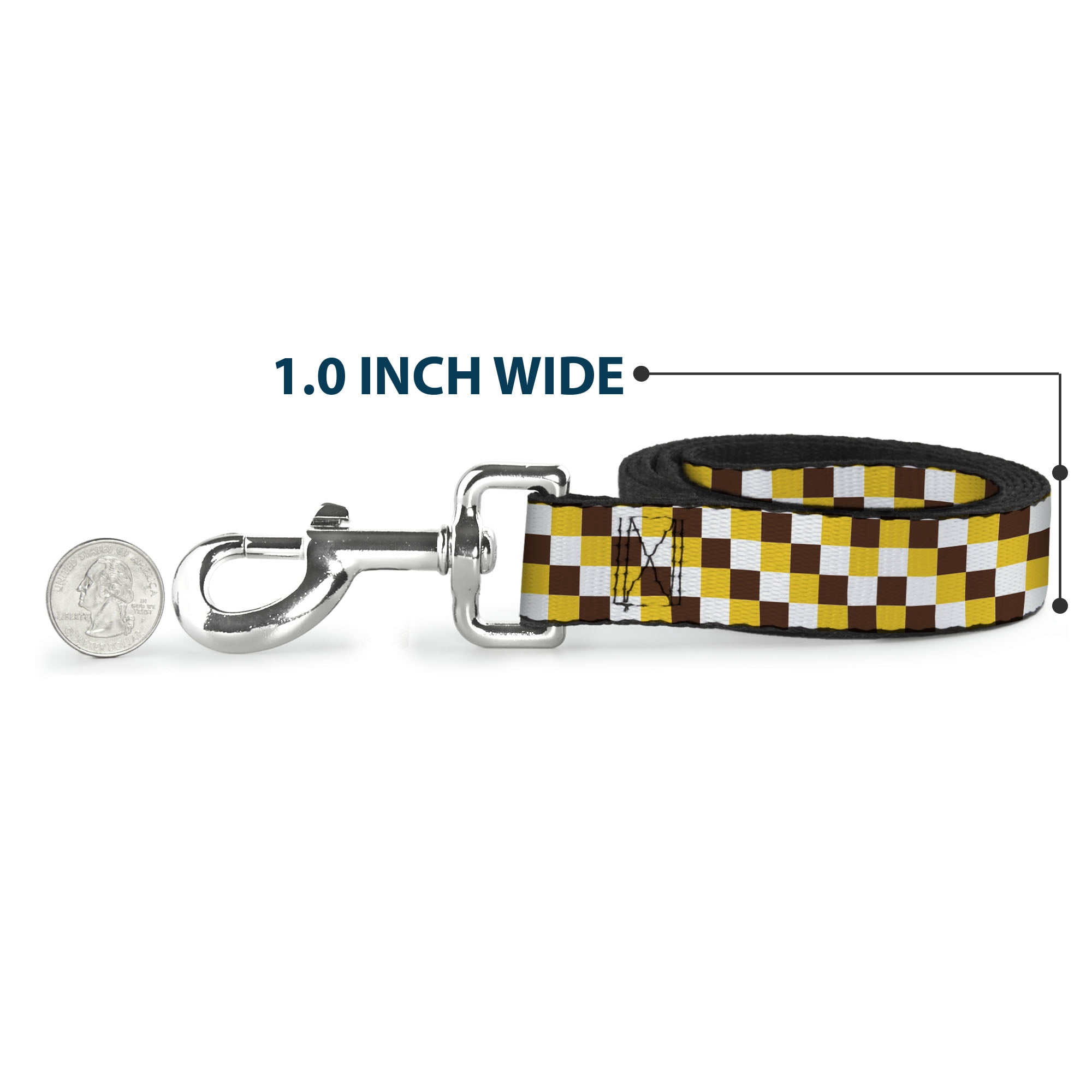 Buckle-Down Pet Leash, Dog Leash, Checker White Gold Brown, 6 Feet Long 1.0 Inch Wide