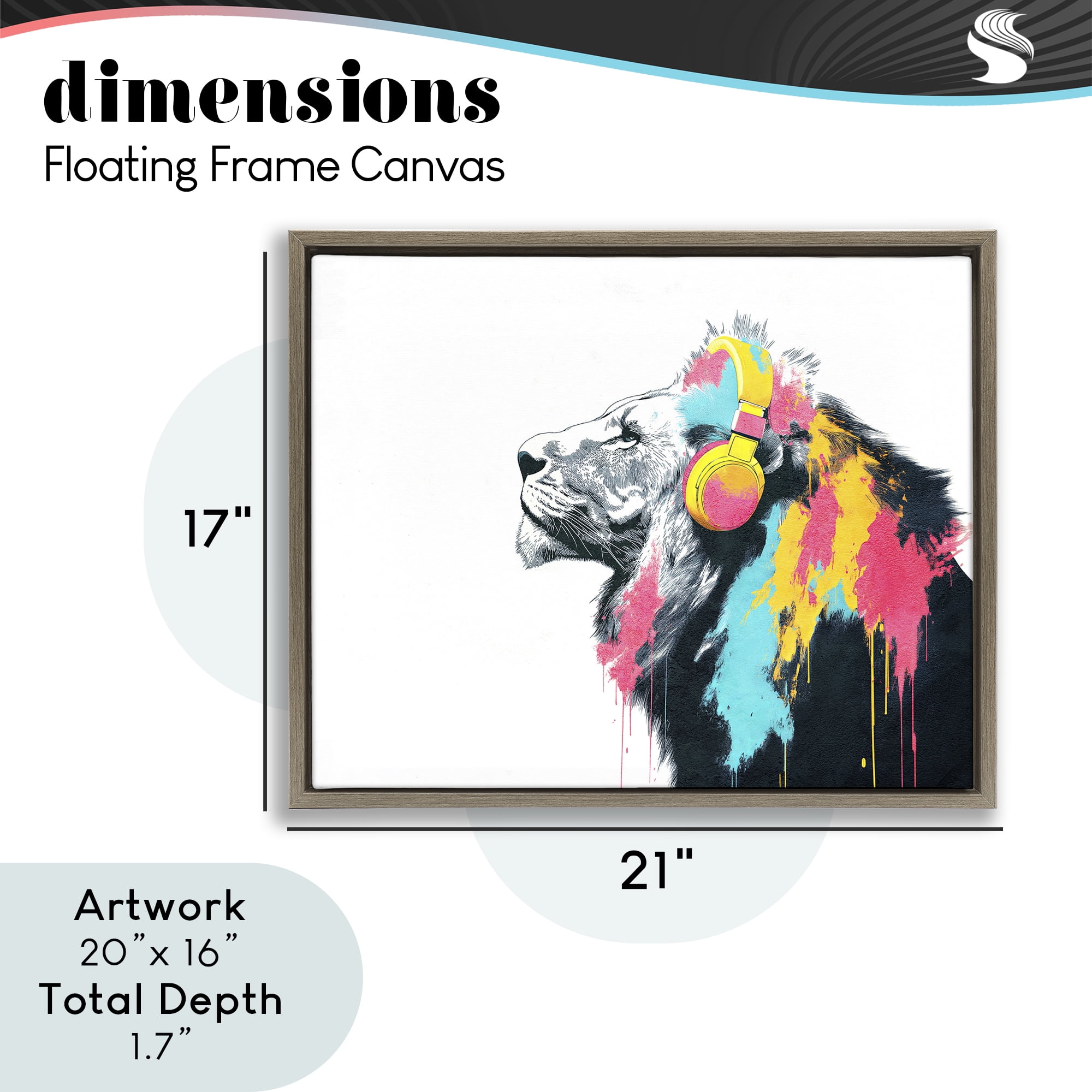 Stupell Industries Lion On Air Headphones Brown Framed Floater Canvas Wall Art, design by Svetlana Aleynikova