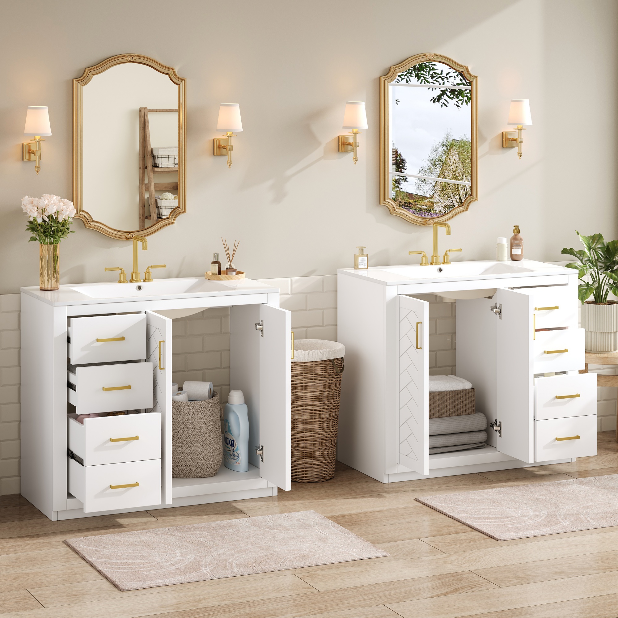 Euroco 72'' Bathroom Vanity with Ceramic Sink (Separate), Solid Wood Frame Bathroom Storage Cabinet, Freestanding Vanity Set with Drawers& Soft Closing Doors