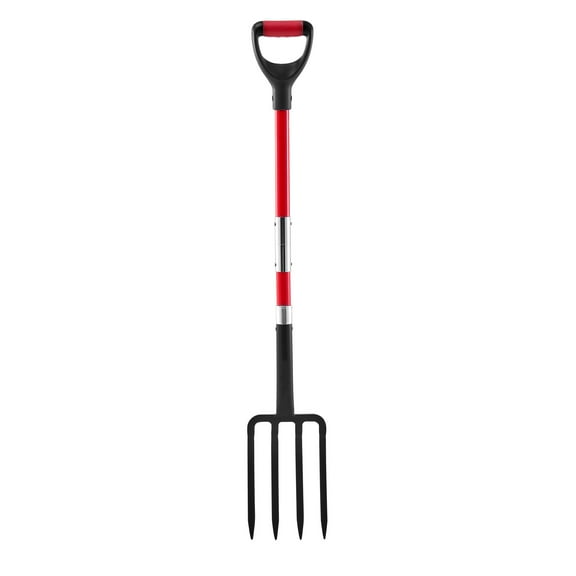 KFFKFF 4-Tine Garden Fork with Fiberglass Handle, 45-Inch Heavy-Duty Digging Tool, Y-Grip Spading Fork for Hay, Compost, Potato, and Soil Aeration
