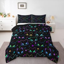 Homewish Black Cats Boy Girl Bedding Comforter Set 2pcs,Gradient Starry Sky Twin Comforter Sets Microfiber,Kawaii Animal Breathable Bedding Set,Super Cozy Room Decor,Reversible