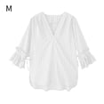 thumbnail image 1 of Camisa a rayas Blusa con cuello en V de verano Mujer Top casual con manga trompeta, Blanco, M Inevent AP001548-01B, 1 of 7