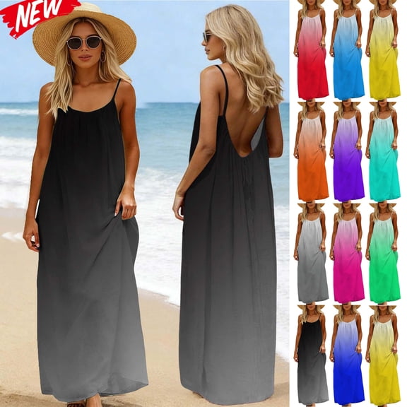 Taqqpue Backless Cami Dress,Solid Color Sleeveless Linen Dress for Women Flowy Maxi Dresses Summer Beach Vacation Casual Long Sundress