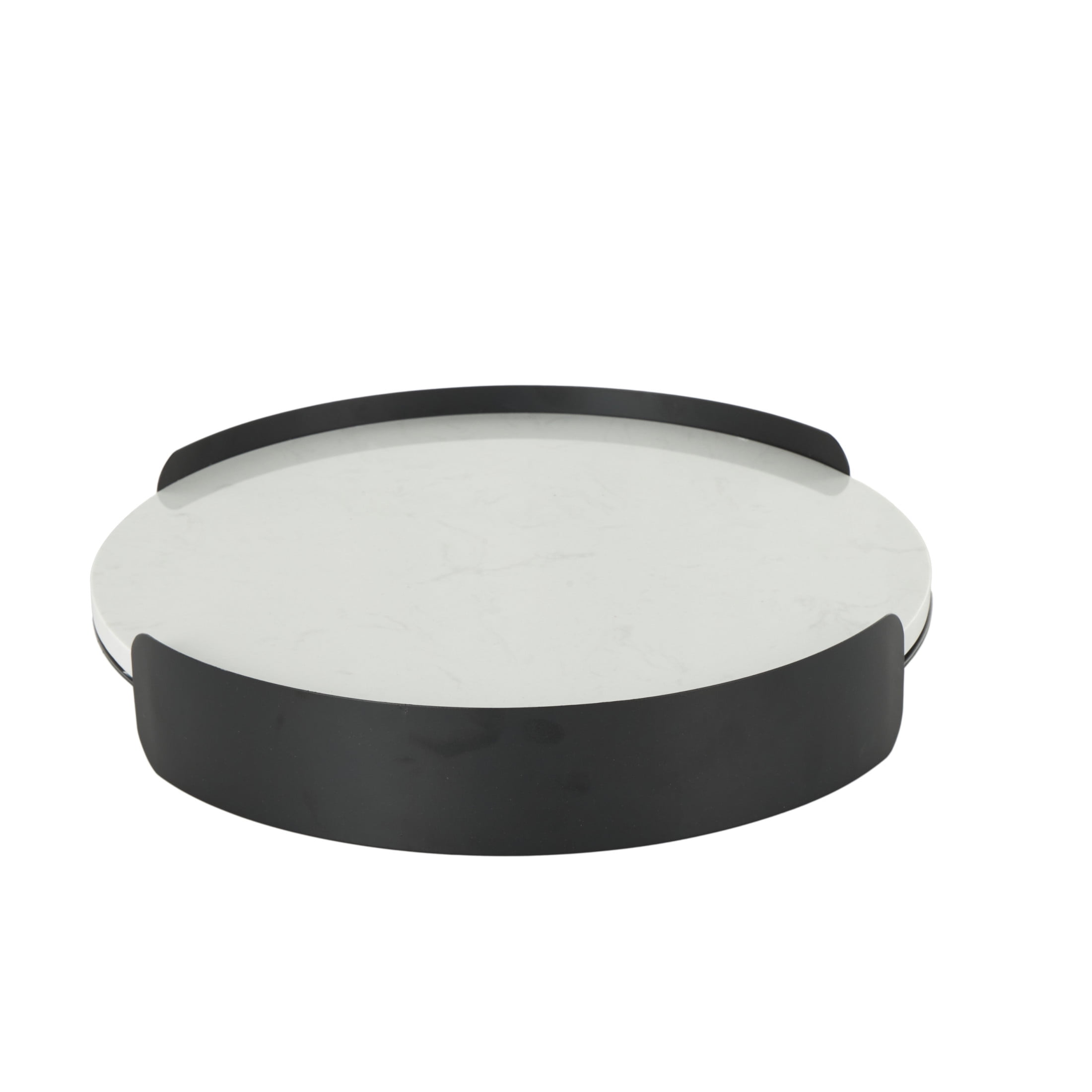 DecMode 16" x 16" White Marble Round Tray with Black Metal Frame, 1-Piece