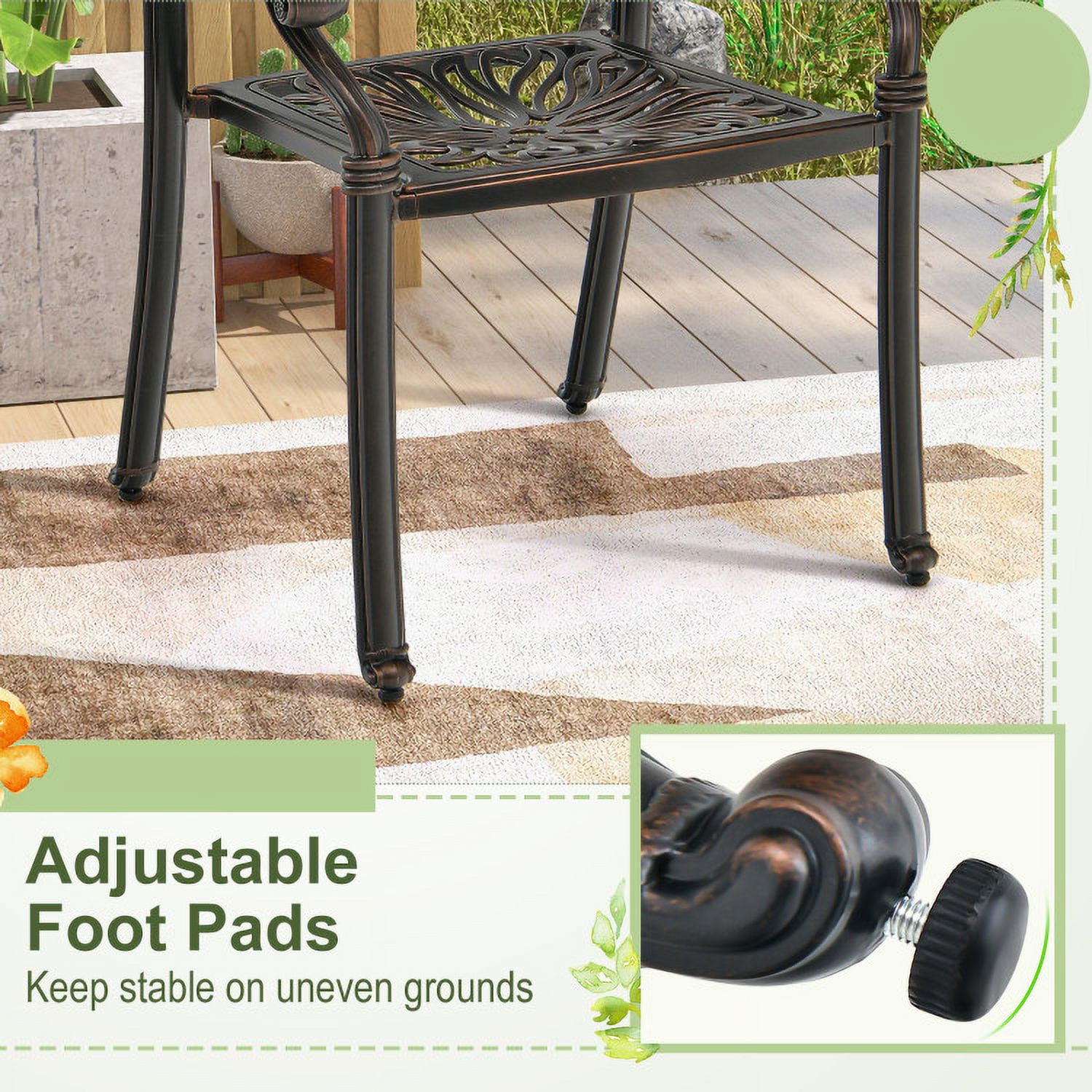 Aimee Lii 2 Pieces Patio Cast Aluminum Dining Chairs with Armrests, Outdoor Patio Set, Bronze