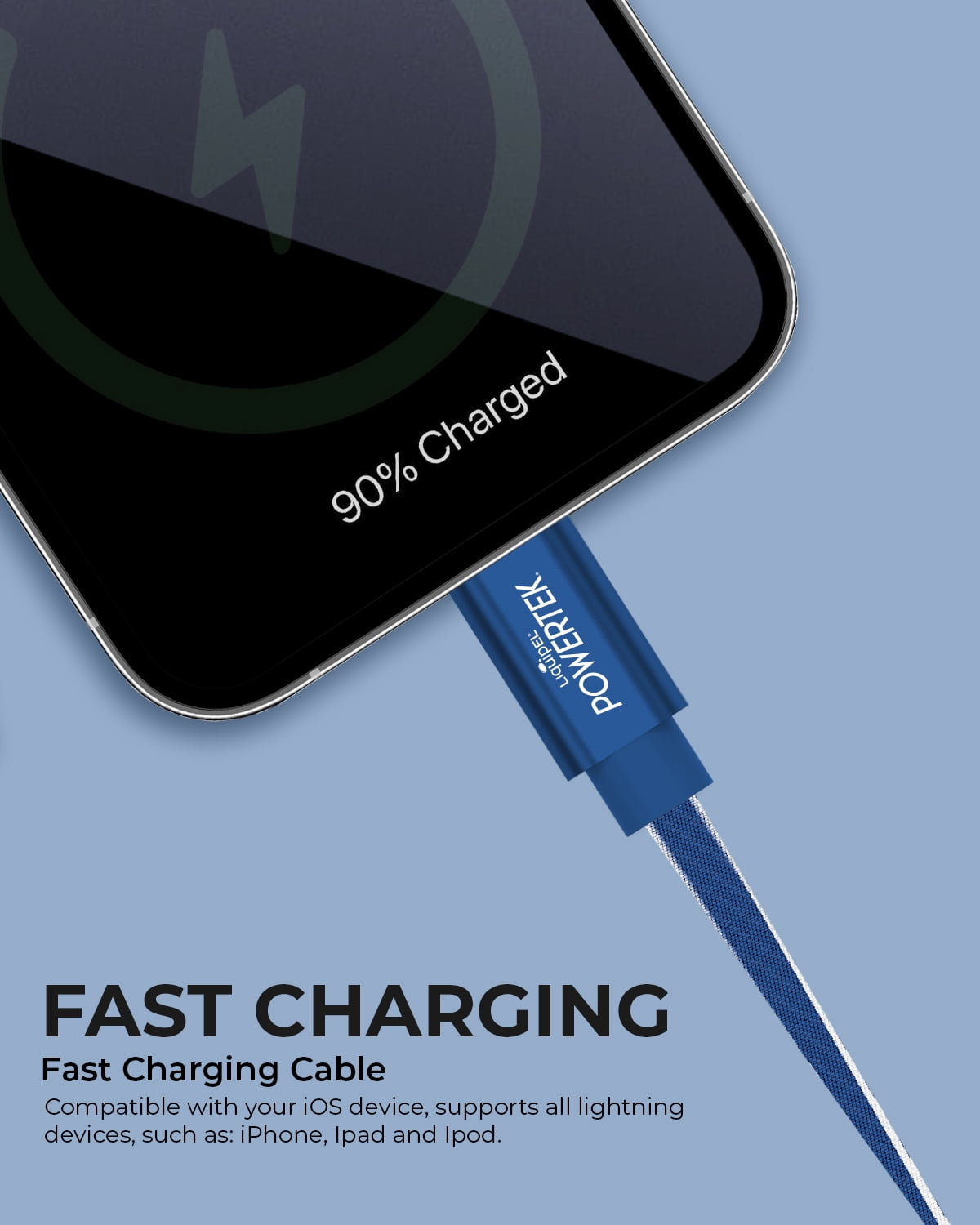 Liquipel Powertek iPad & iPhone Charger Cable, Fast Charging 6ft MFI Certified Lightning to USB Cord, Two Tone