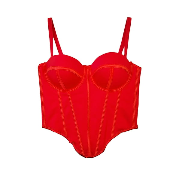 Xfvqtps Womens Corset Crop Tops Sling Tube Top Spaghetti Straps Irregular Hemline Bustier Vest Waist Corset Flexible Boned Support Red