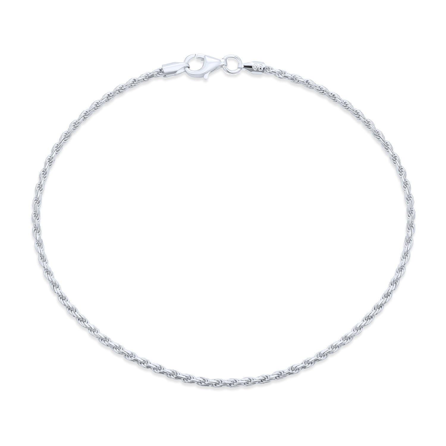 Bling Jewelry Womens Strong Cable Rope Chain Anklet Strand Ankle Bracelet Sterling Silver 9"