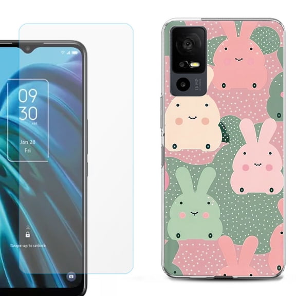 OneToughShield ® for TCL 40 XE 5G Shockproof Fashion Phone Case, with Tempered Glass Screen Protector - Bunny Mix