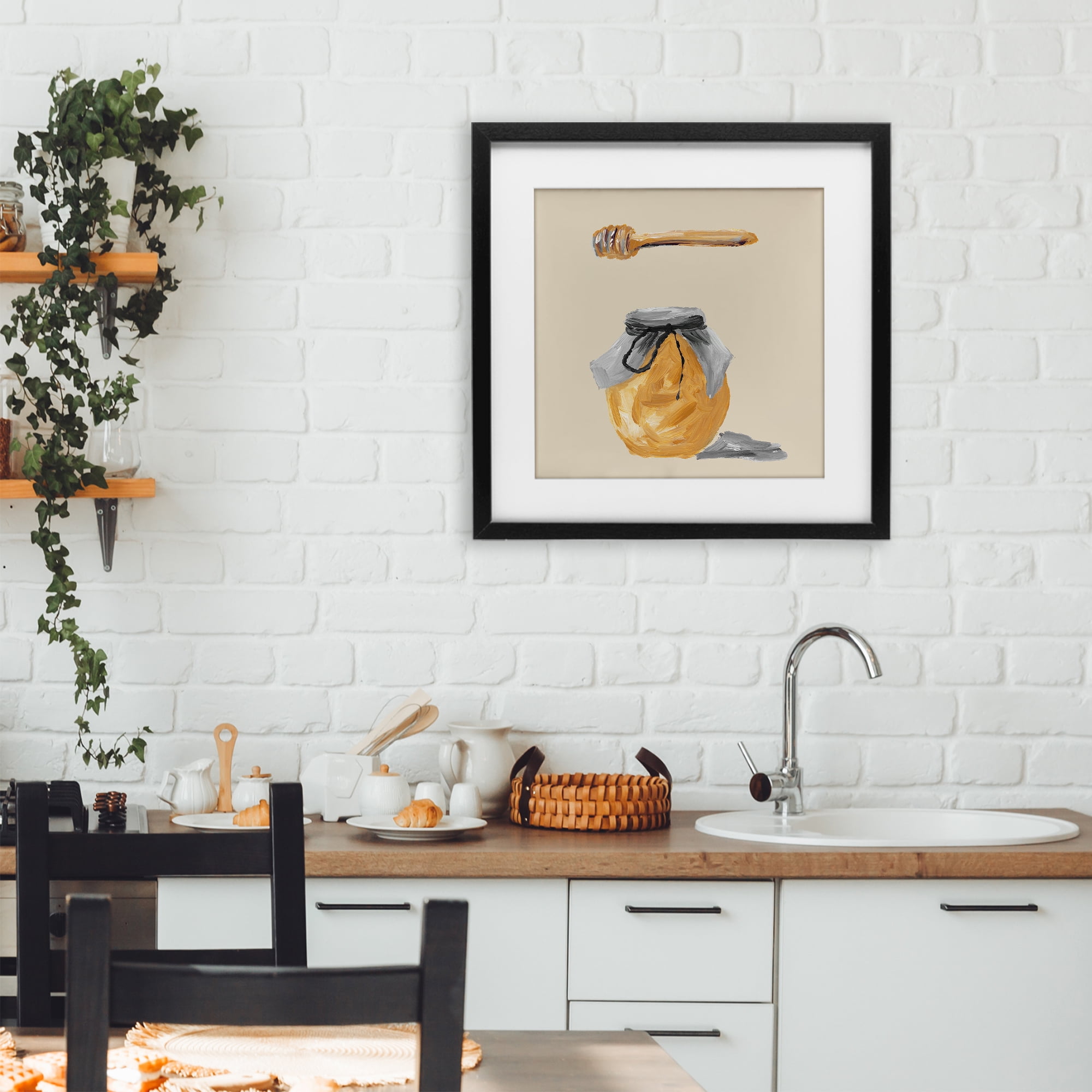 Stupell Industries Honey Jar over Tan Black Framed Print Under Glass, design by Lucille Price
