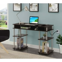 Adult, Designs2Go No Tools 30 inches Tall Student Desk with Charging Station and Shelves, Espresso