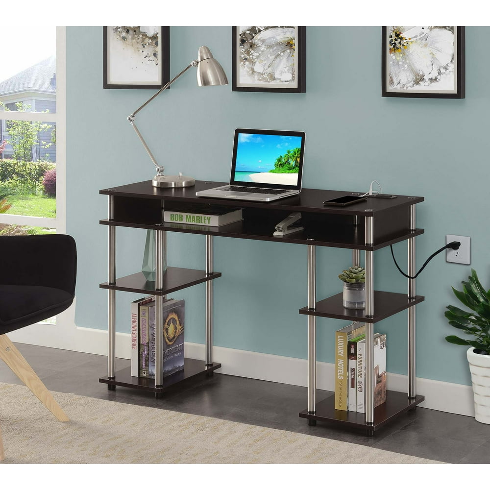 Convenience Concepts Designs2Go No Tools Student Desk with Charging Station, Espresso Walmart